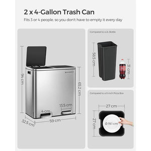 Double Rubbish Bin – Waste & Recycling, Metal Pedal