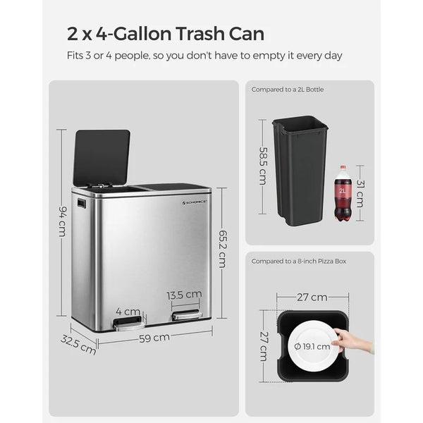 Double Rubbish Bin – Waste & Recycling, Metal Pedal