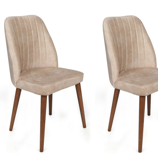 Comfort and Elegant Chairs, Set of 2, Cream and Walnut