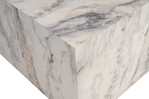 Freesia Marble-Effect Square Plinth Coffee Table - Karrari