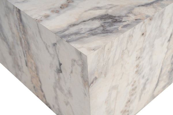 Freesia Marble-Effect Square Plinth Coffee Table - Karrari