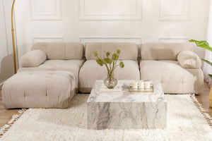 Freesia Marble-Effect Square Plinth Coffee Table - Karrari