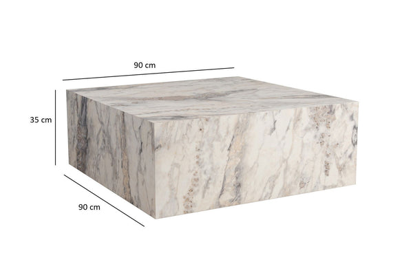 Freesia Marble-Effect Square Plinth Coffee Table - Karrari