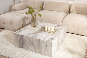 Freesia Marble-Effect Square Plinth Coffee Table - Karrari