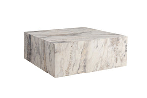 Freesia Marble-Effect Square Plinth Coffee Table - Karrari