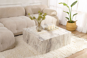 Freesia Marble-Effect Square Plinth Coffee Table - Karrari