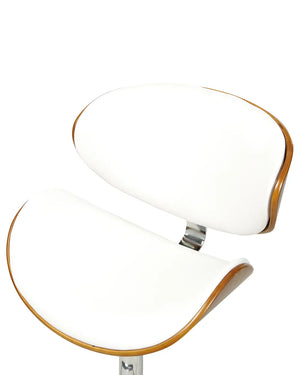 Modern Adjustable Bar Stools – White Faux Leather & Walnut Wood (Set of 2) - Karrari