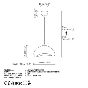Luna-30-Nua Ceiling Light – White Fiberglass & Metal (30x21x16cm)