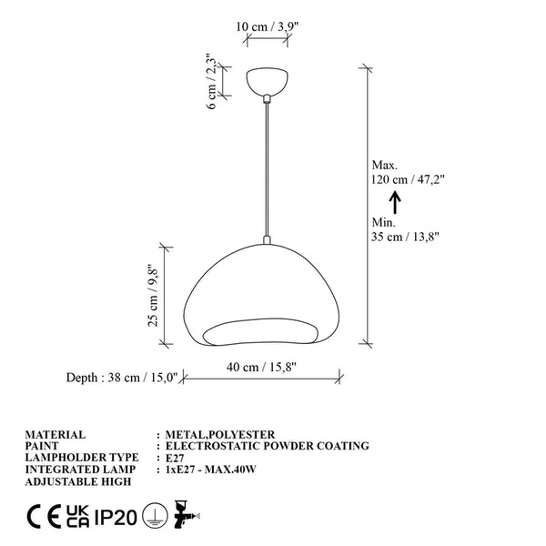 White Pendant Lamp (40x38x25cm)