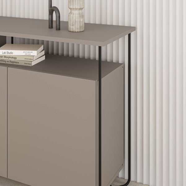 CORNEA Sideboard – 3-Door Wood & Metal, Light Mocha - Karrari