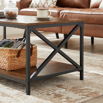 Coffee Table, Cocktail Table with X-Shape Steel Frame and Storage Shelf