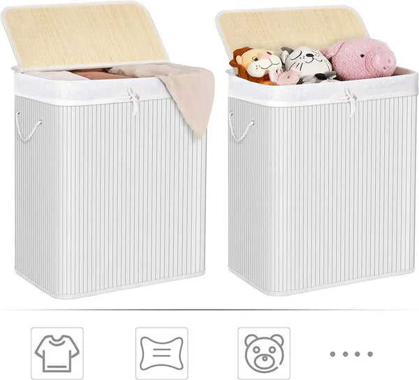 Bamboo Laundry Hamper - Removable Bag & Lid - Karrari