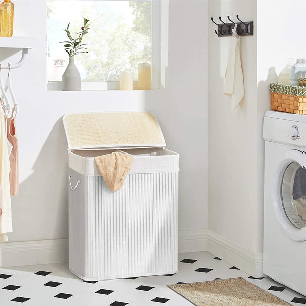 Bamboo Laundry Hamper - Removable Bag & Lid - Karrari