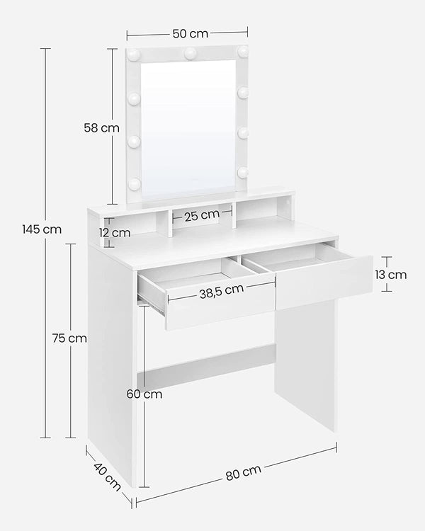 Vanity with Mirror, Lights, Drawers & Shelves - Karrari