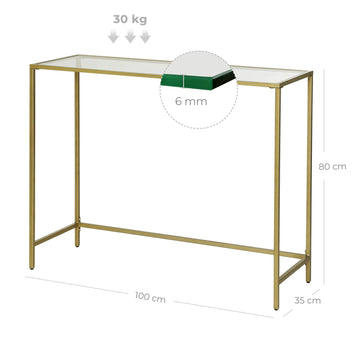 Console Table, Tempered Glass Table, Modern Sofa or Entryway Table, Metal Frame