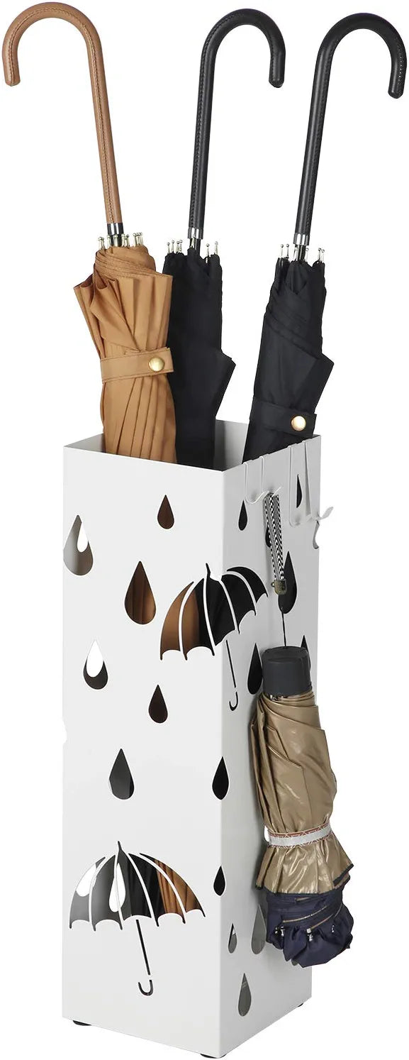 Square Metal Umbrella Stand with Drip Tray & 4 Hooks - Karrari