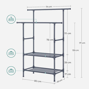 Clothes Rack with Double Rails & Shelves - Karrari