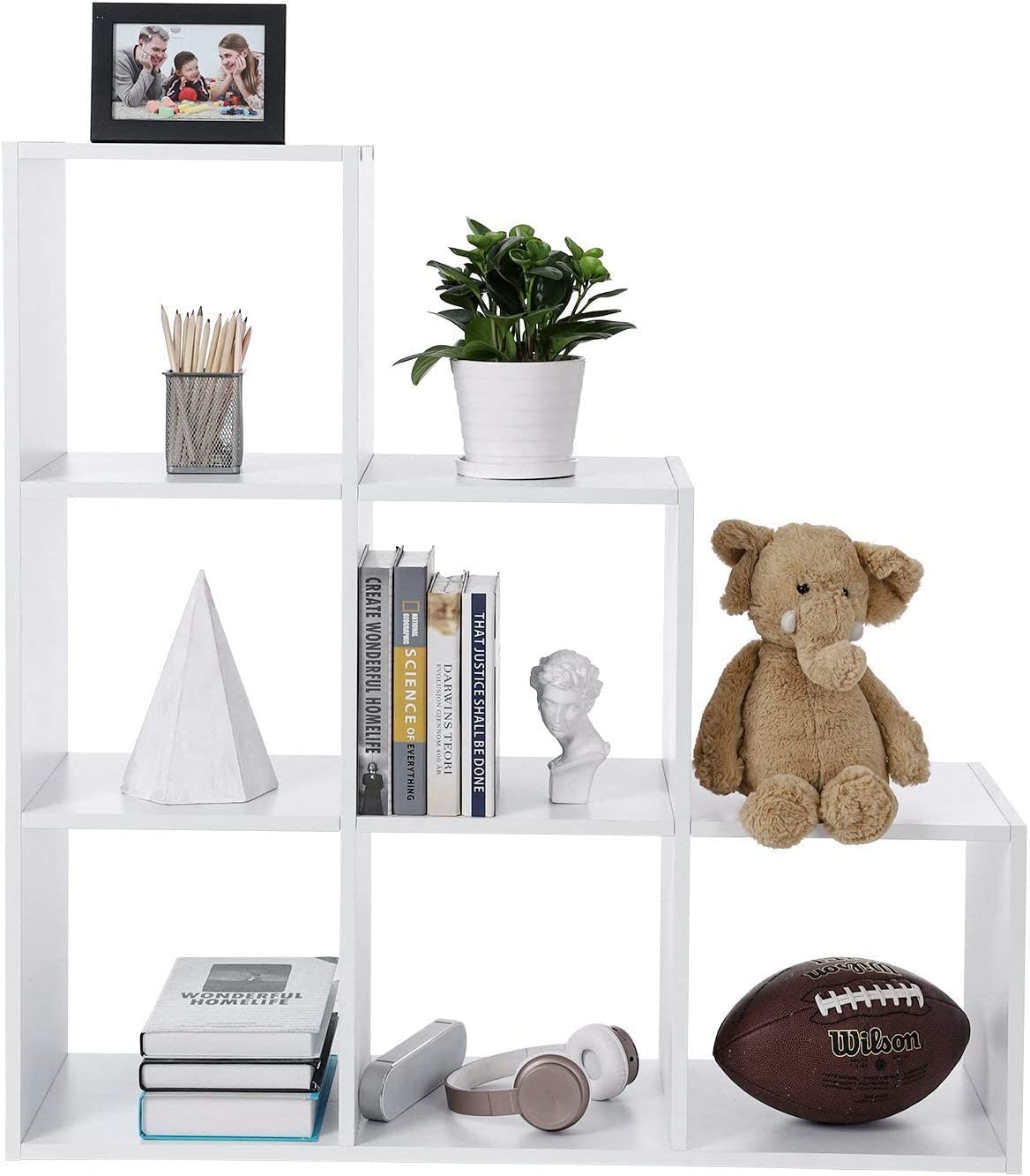Stair Shelf Bookcase Step Shelf with 6 Cube Ladder Shelf Room Divider