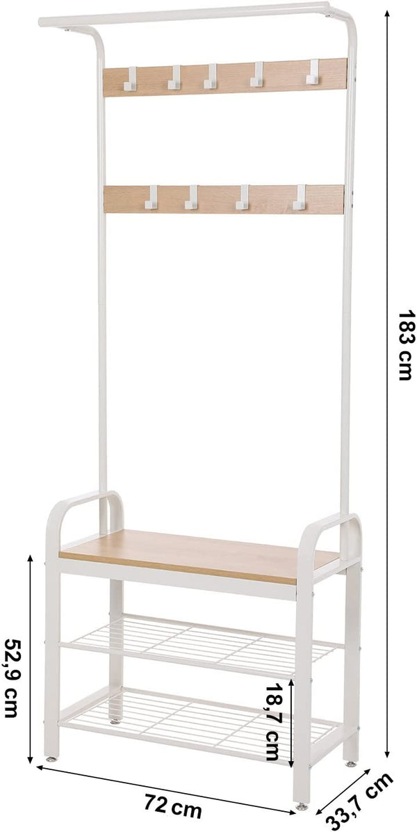 4-in-1 Coat Rack, Shoe Bench & Hooks - Karrari