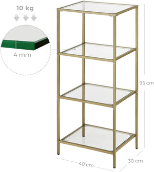 4-Tier Glass Bookshelf - Metallic Gold - Karrari
