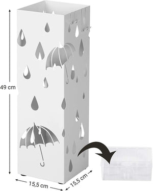 Square Metal Umbrella Stand with Drip Tray & 4 Hooks - Karrari
