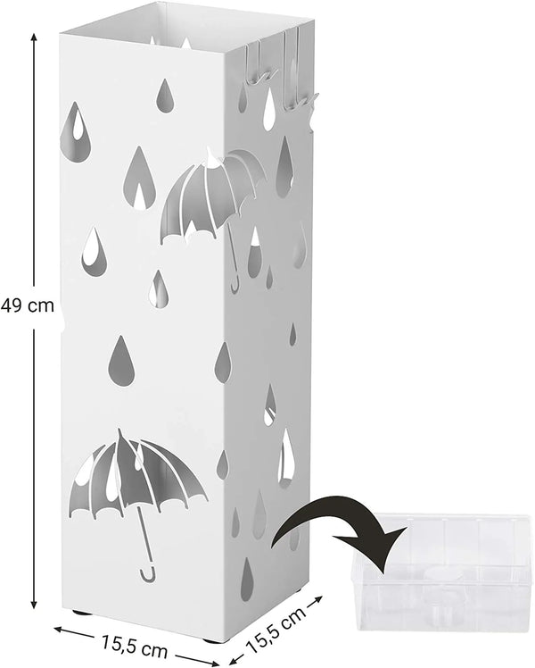 Square Metal Umbrella Stand with Drip Tray & 4 Hooks - Karrari