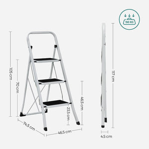 3-Step Folding Steel Ladder (150kg Capacity, Anti-Slip) - Karrari