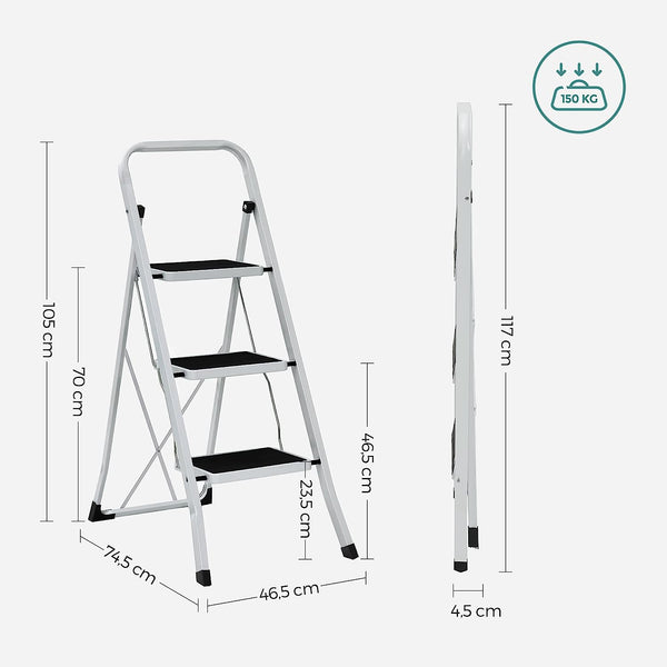 3-Step Folding Steel Ladder (150kg Capacity, Anti-Slip) - Karrari