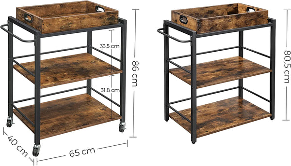 3-Tier Kitchen Serving Cart with Removable Tray - Karrari