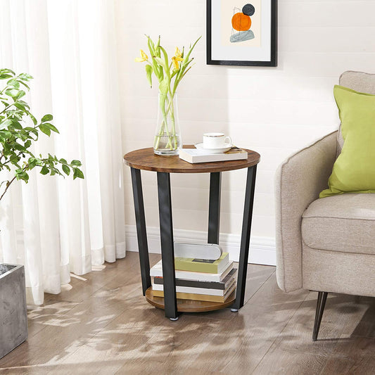 Side Table, Round End Table with Steel Frame, for Living Room, Bedroom, Simple Assembly