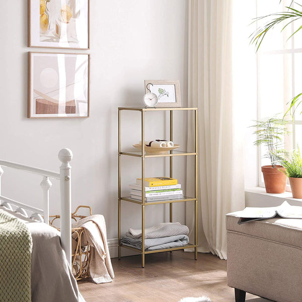4-Tier Glass Bookshelf - Metallic Gold - Karrari