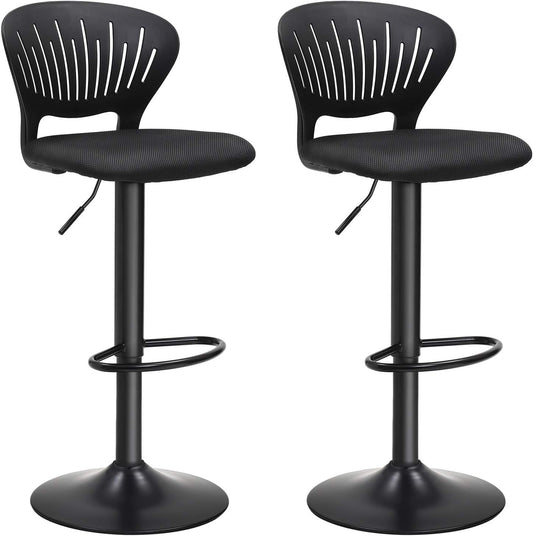 Set of 2 Height Adjustable Bar Stools with Crown Shaped Backrest Padded Seat Footrest