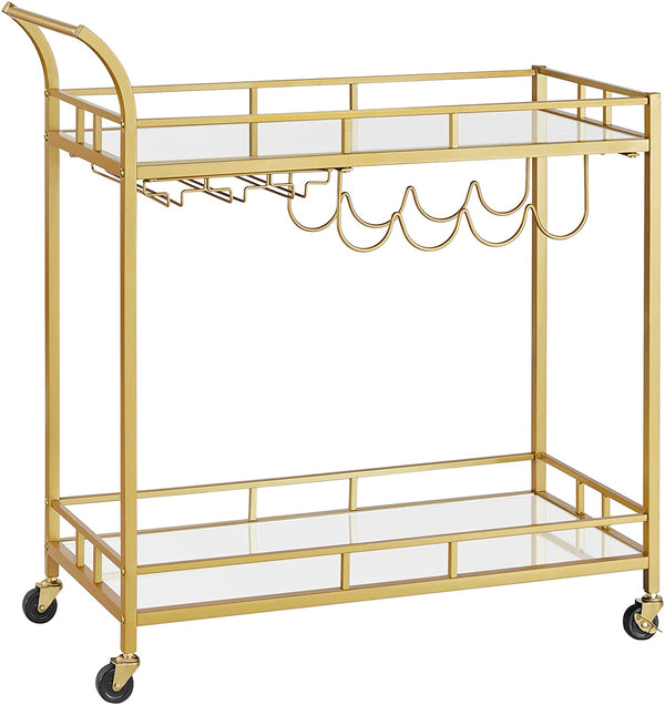 Serving Trolley Trolley Glass Holder 2 Mirrored Glass Shelves Bar Trolley Wine Cart Kitchen Dining Bar Gold - Karrari