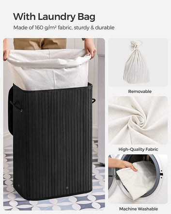 Bamboo Laundry Basket, 72L Foldable Laundry Hamper, Rectangular Storage Hamper with 3 Handles