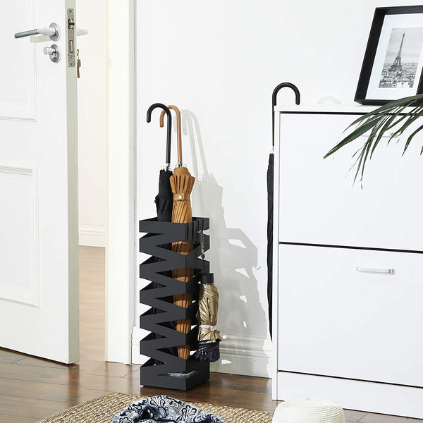 Square Metal Umbrella Stand with Hooks & Drip Tray - Karrari