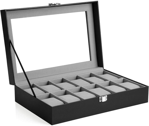 12-Slot Watch Box - Glass Lid & Removable Cushions - Karrari