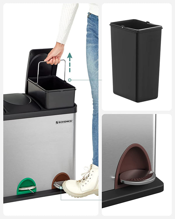 Triple Pedal Recycling Bin 3×15L (Stainless Steel) - Karrari