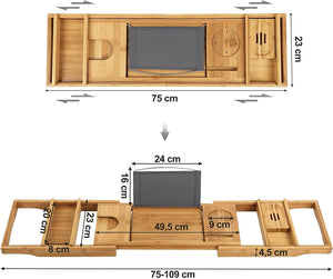 Bamboo Bathtub Tray with Book & Drink Holder - Karrari