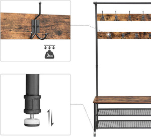 Coat Rack with Bench, Shoe Storage & 9 Hooks - Karrari