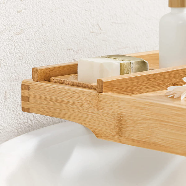Bamboo Bathtub Tray with Book & Drink Holder - Karrari