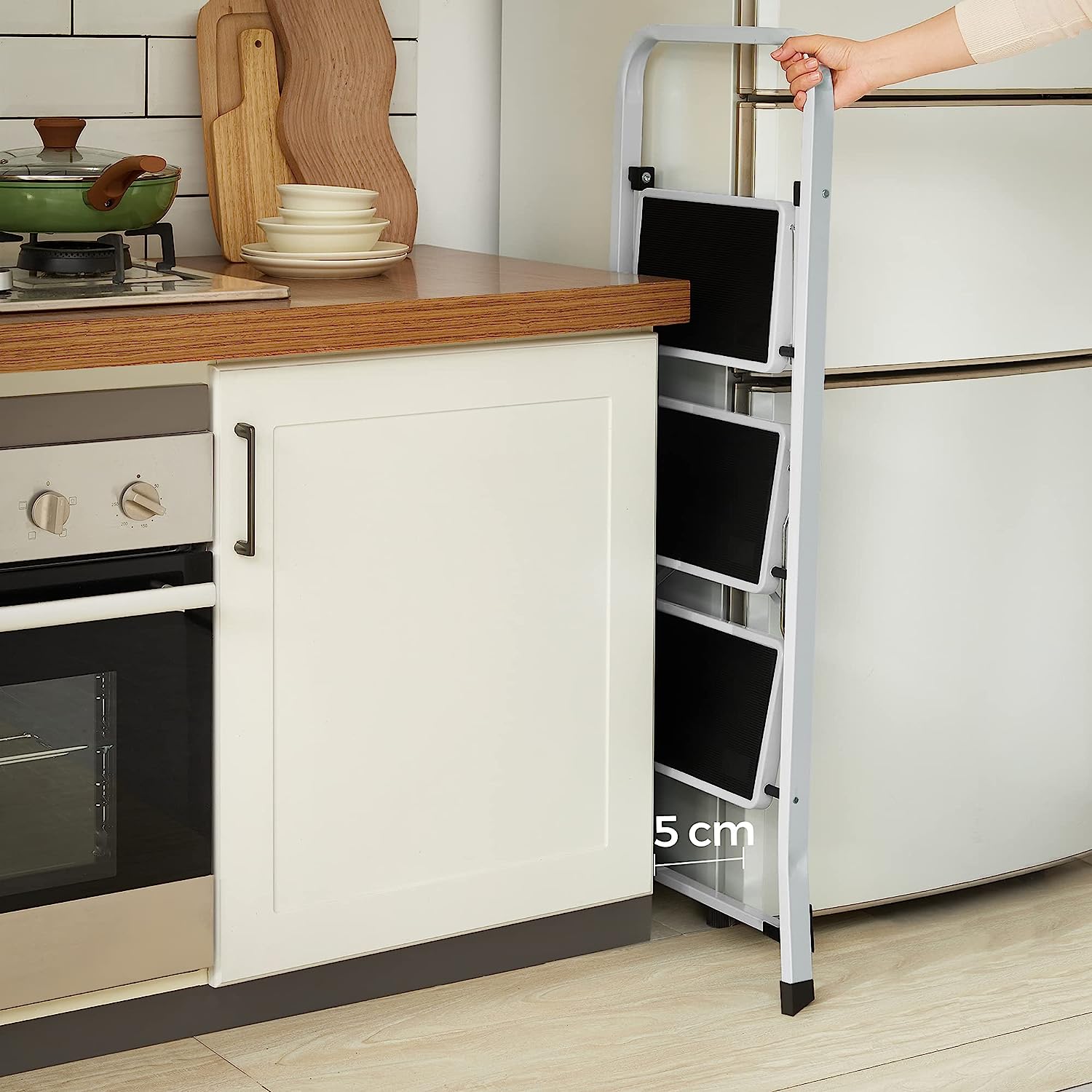 3 Step Ladder, Heavy Duty Steel, Folding, Portable with Anti-Slip Mat Max. Load Capacity up to 150 kg