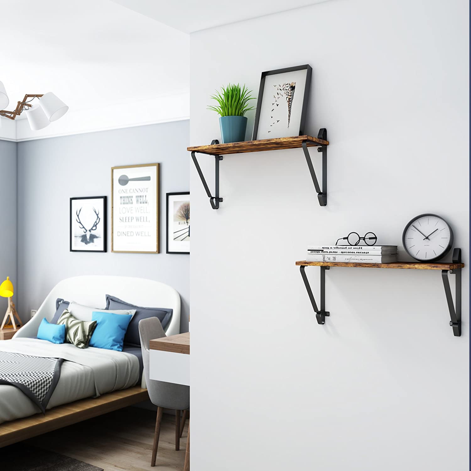 Wall Shelves, Set of 2, Large Floating Shelves, Stable Hanging Shelves for Living Room, Bedroom, Hallway