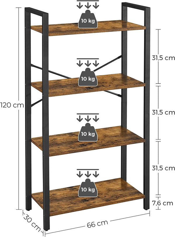 4-Tier Industrial Bookshelf - Karrari