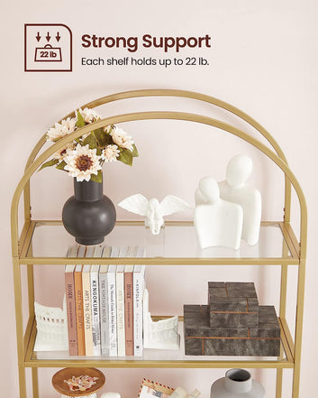 Shelf Unit, 5-Tier Ladder Shelving Unit, Slim Glass Shelf for Bedroom, Gold Colour