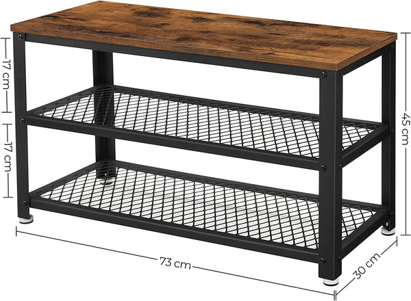 Industrial Shoe Bench with 2 Shelves (Steel Frame) - Karrari