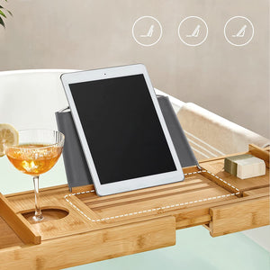 Bamboo Bathtub Tray with Book & Drink Holder - Karrari