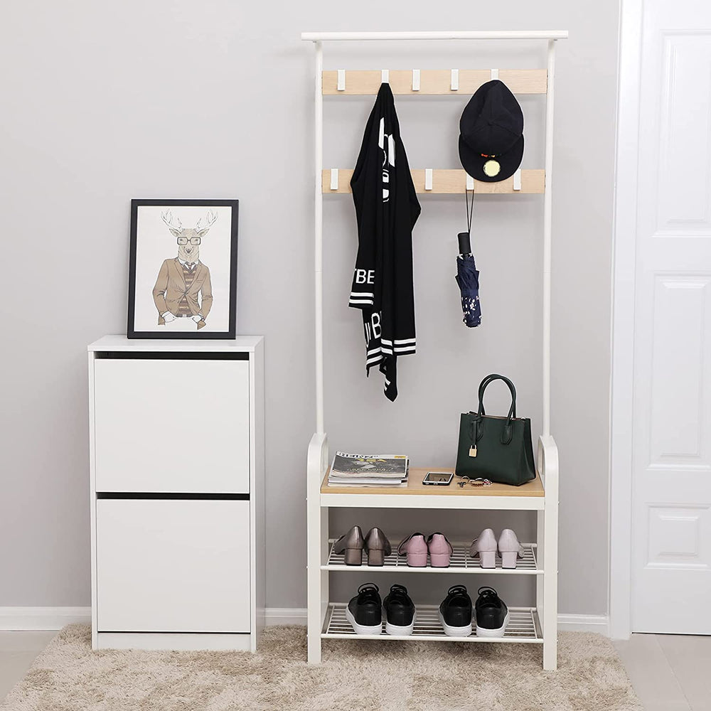 4-in-1 Coat Rack, Shoe Bench & Hooks - Karrari
