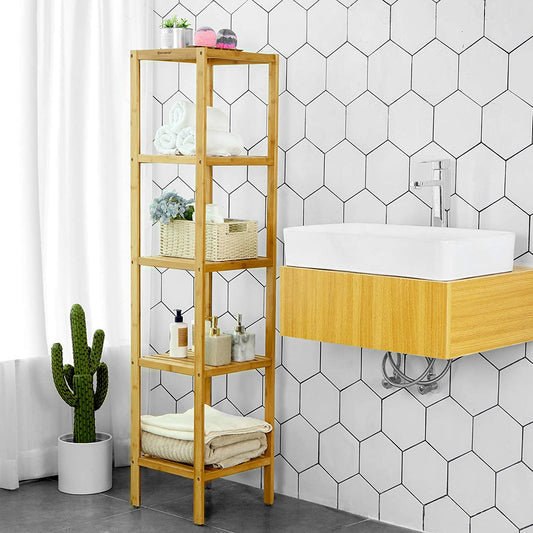 5-Tier Bamboo Bathroom Shelf, Standing Kitchen Rack, 33 x 33 x 146 cm
