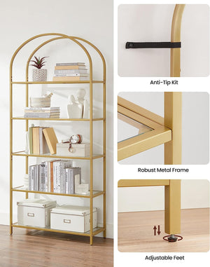 5-Tier Gold Arched Glass Shelf - Karrari