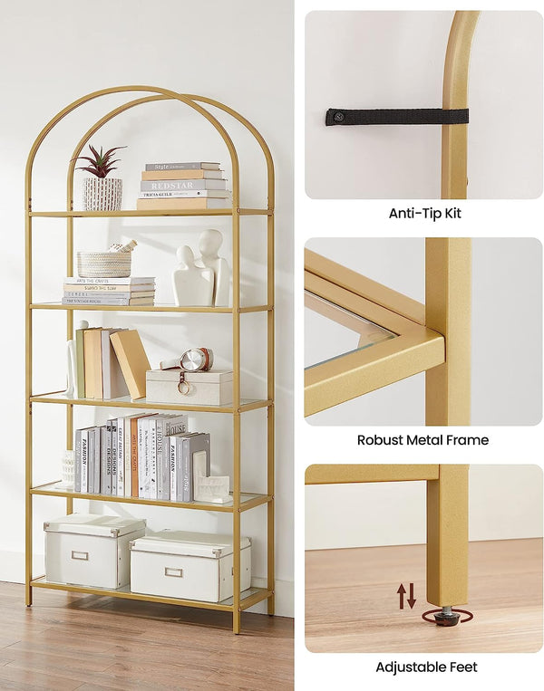 5-Tier Gold Arched Glass Shelf - Karrari